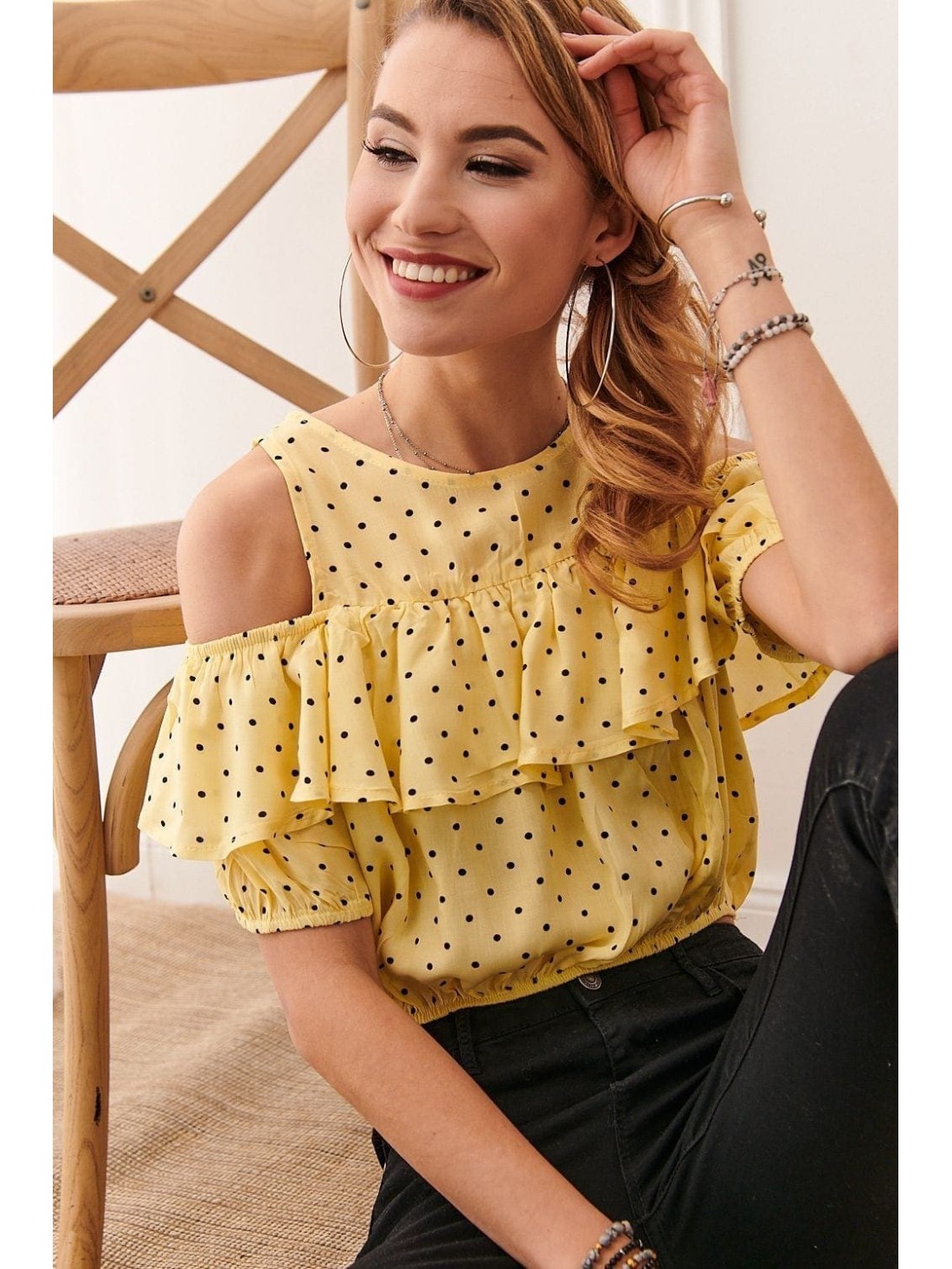 Lemon short blouse with polka dots 21521 - Online store - Boutique